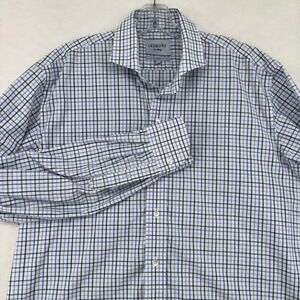 Ledbury Slim Fit Dress Shirt Men 17.5 Blue Green Check Fine Shirting Long Sleeve